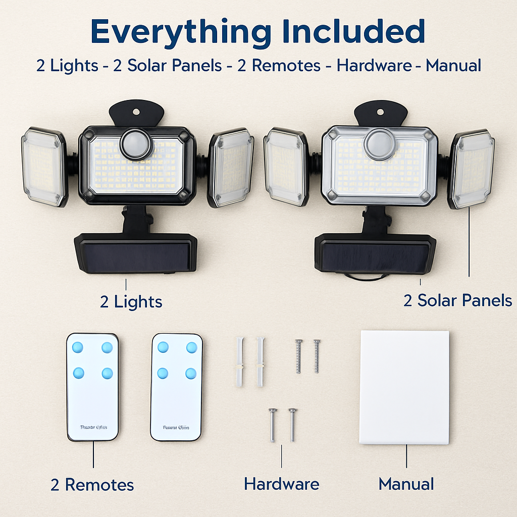 Solar Powered Wall Light with Motion Sensor and 4 Heads