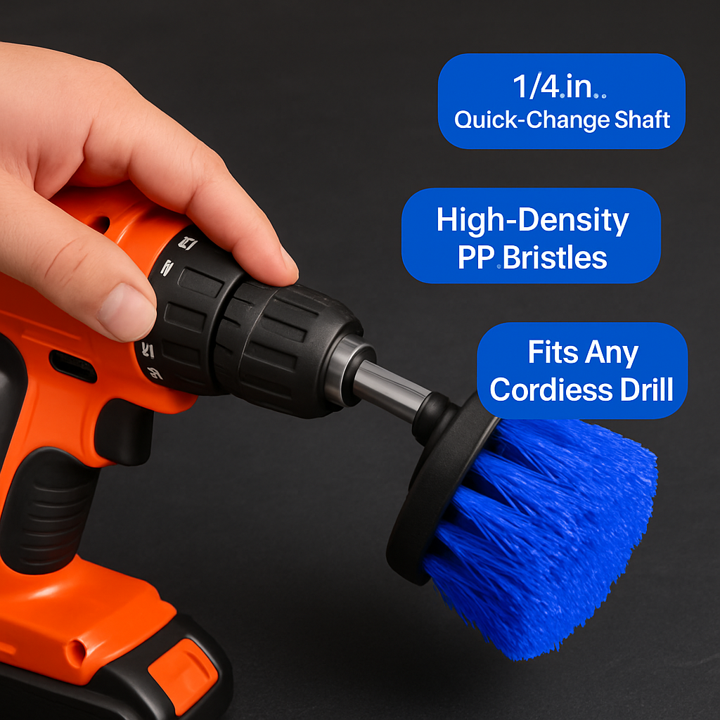 Drill Brush Cleaning Set for Tiles, Tubs & Sinks - Blue