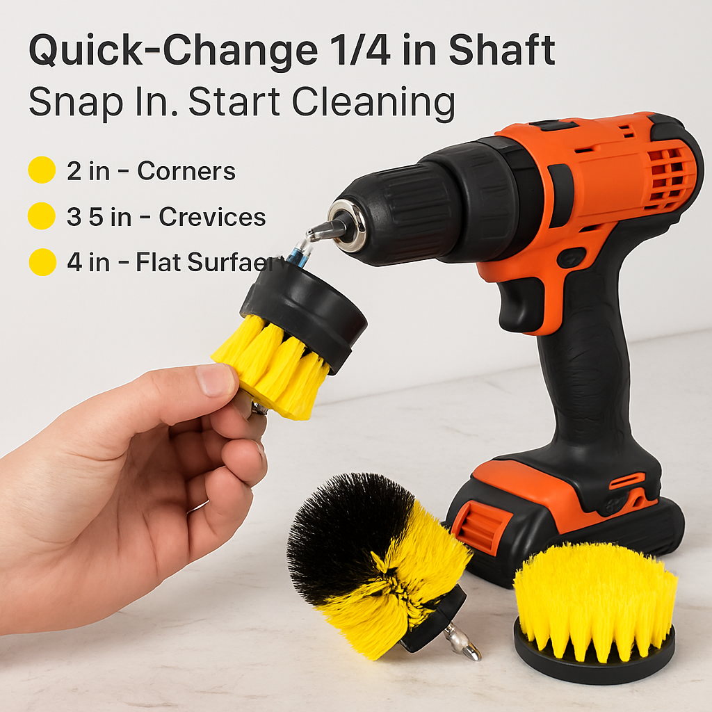 Drill Brush Cleaning Set for Tiles, Tubs & Sinks - Blue