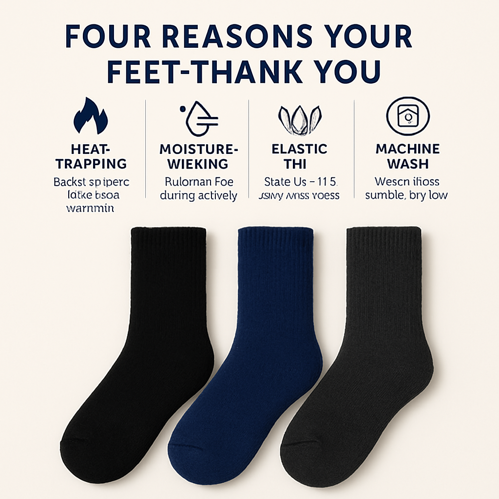 Men's Warm Wool Socks – Soft, Thermal Comfort (3 Pairs)