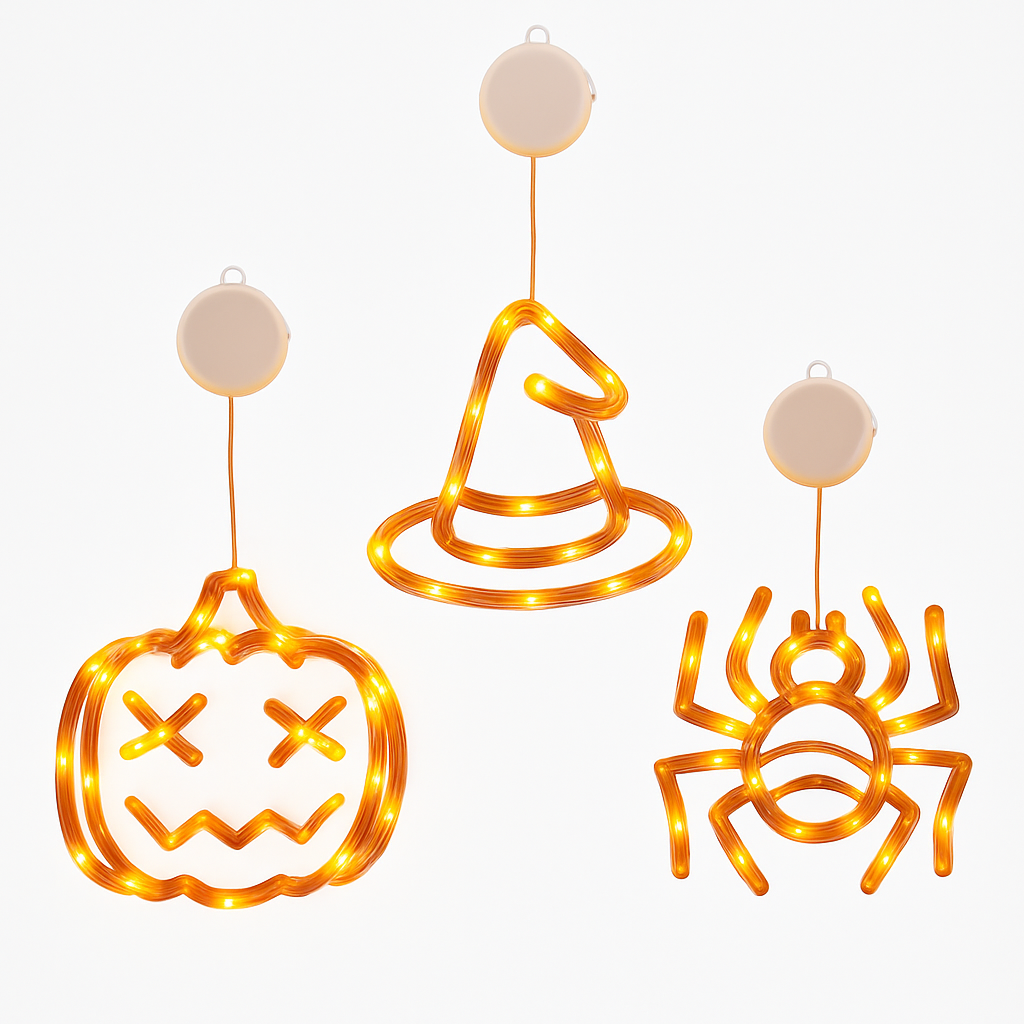 Halloween Window Light Trio: Spider, Witch Hat & Pumpkin