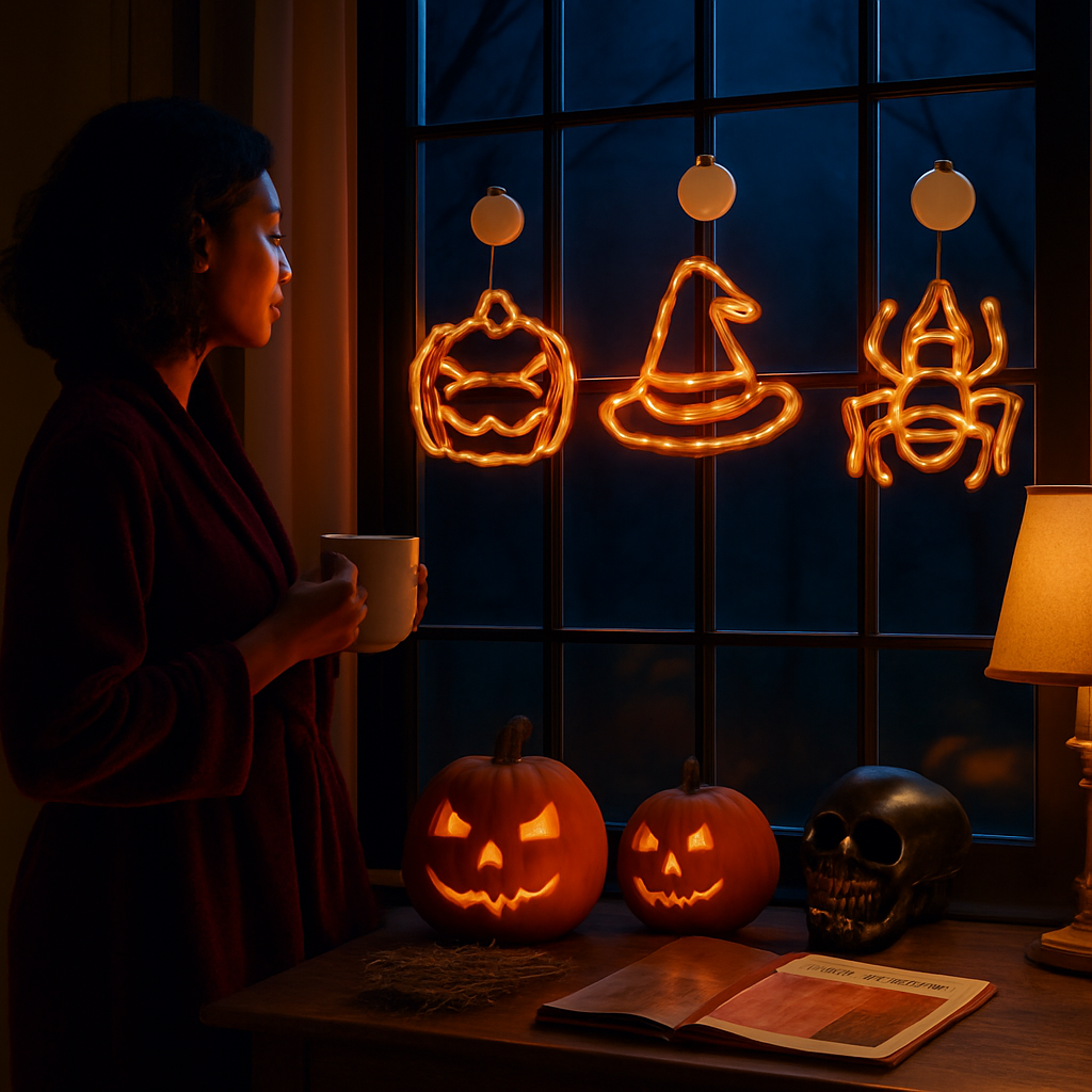 Halloween Window Light Trio: Spider, Witch Hat & Pumpkin