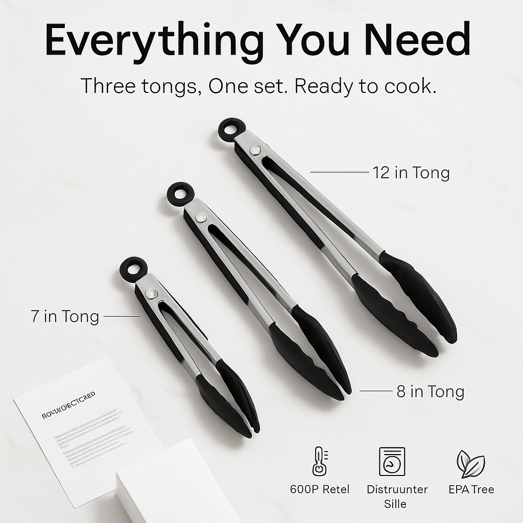 Silicone Tongs for High-Heat Grilling, Locking