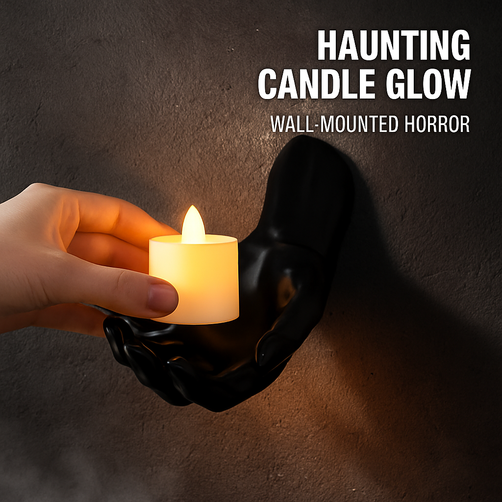 Creepy Reaching Hands With Lighted Candles - Wall Mount