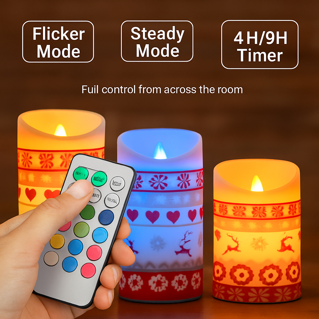 Christmas Flameless Candles Set for Home Decor