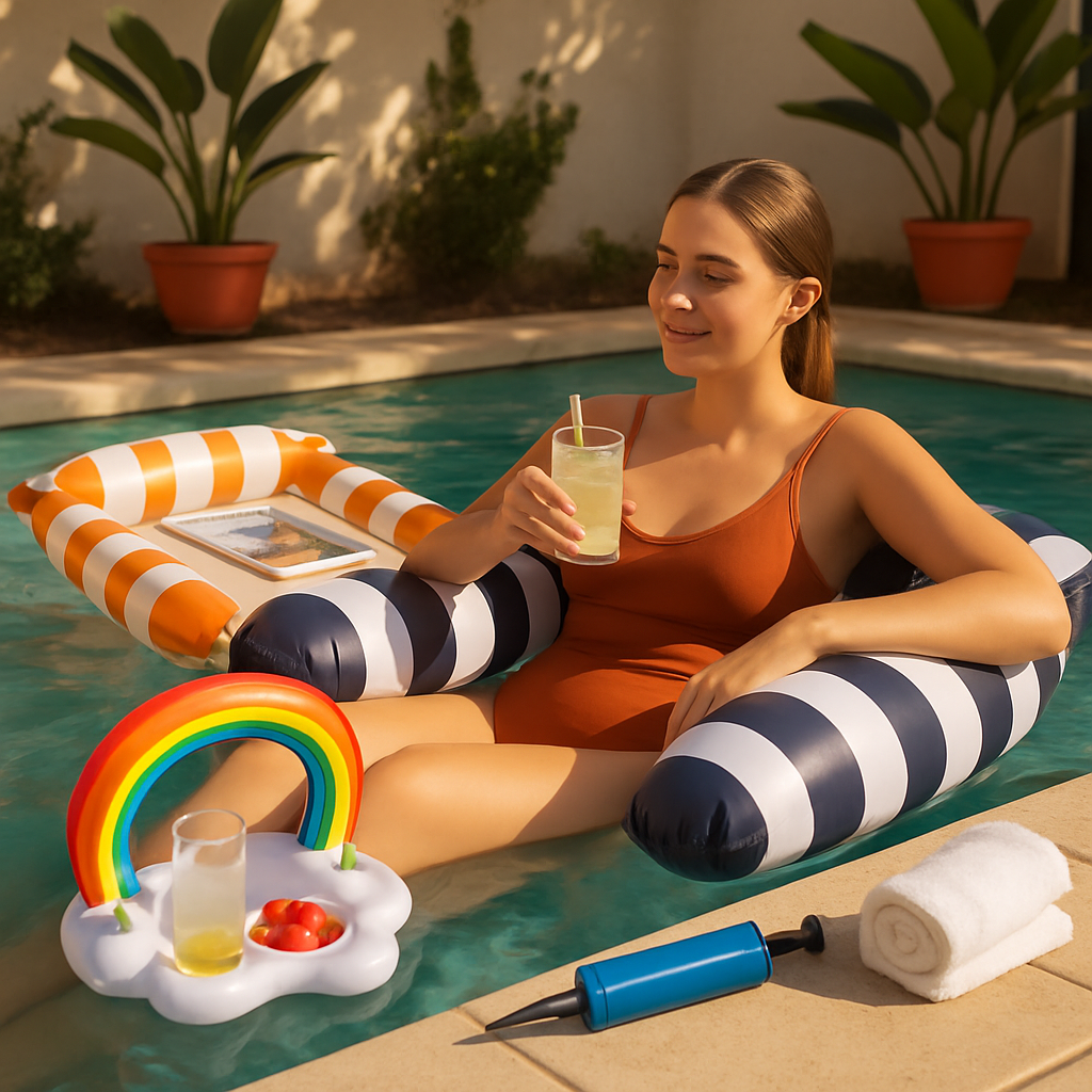 Inflatable Pool Floats for Adults with Drink & Snack