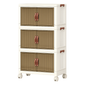 3Pcs Foldable Storage Bins with Lid Front Magnetic Door Collapsible Stackable Closet Organizer Containers with 4Pcs 360° Rotatable Wheels 8Pcs Small W