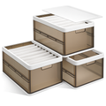 3 Pack Foldable Storage Bin with Lid Stackable Plastic Close