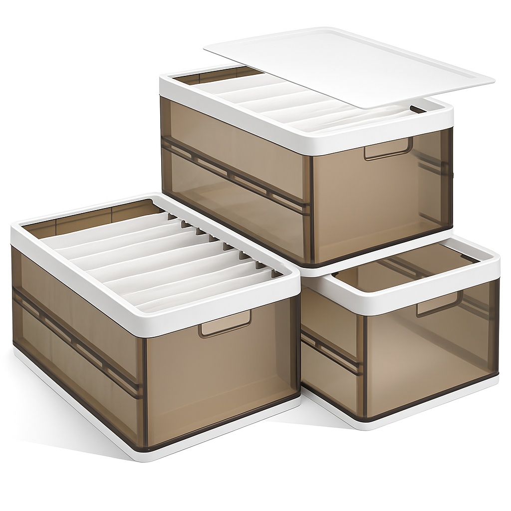 3 Pack Foldable Storage Bin with Lid Stackable Plastic Close