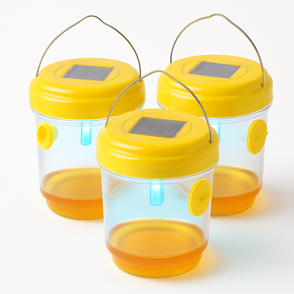 3Pack Solar Wasp Traps Outdoor Hanging Insect Catchers with UV Light for Paper Wasps Yellow Jackets Small Hornets Fruit Flies House Flies