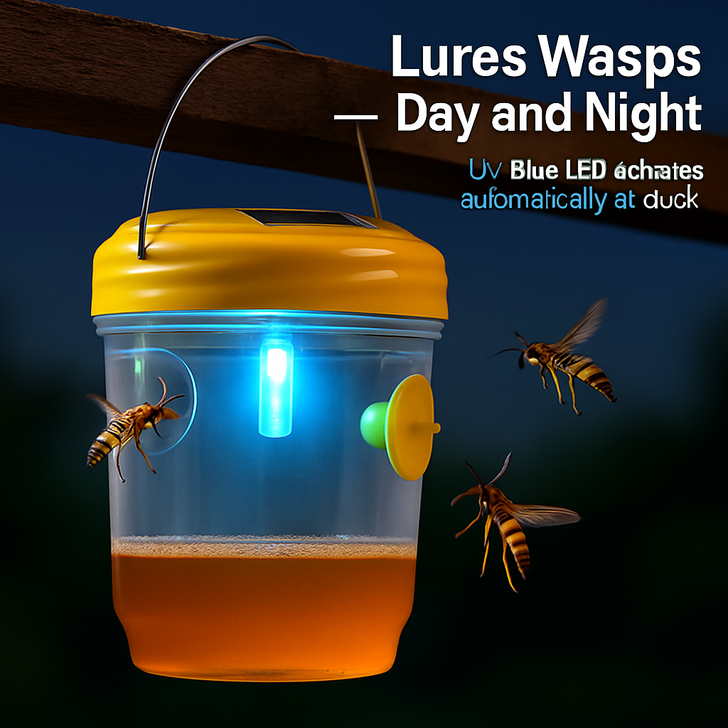 3Pack Solar Wasp Traps Outdoor Hanging Insect Catchers with UV Light for Paper Wasps Yellow Jackets Small Hornets Fruit Flies House Flies