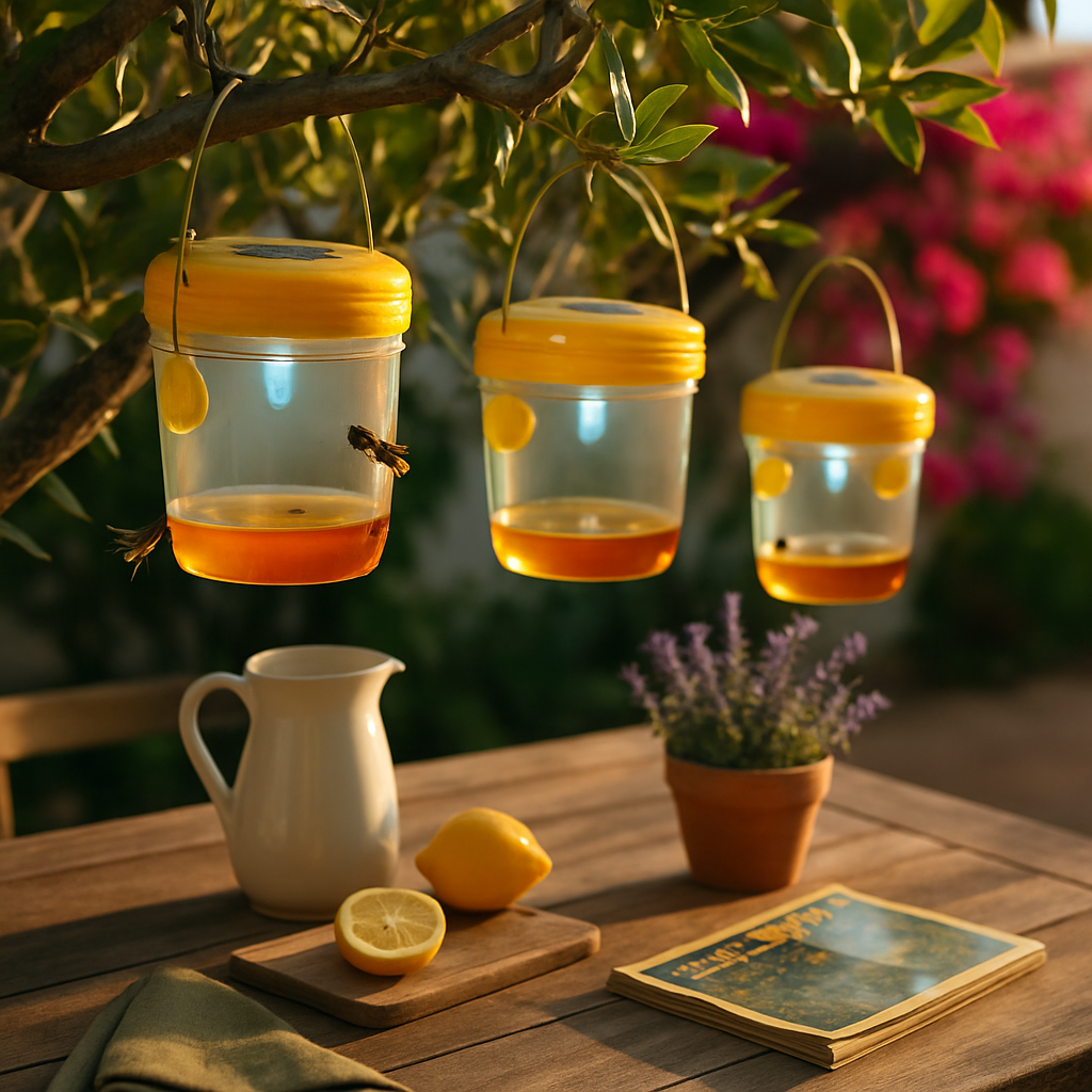 3Pack Solar Wasp Traps Outdoor Hanging Insect Catchers with UV Light for Paper Wasps Yellow Jackets Small Hornets Fruit Flies House Flies