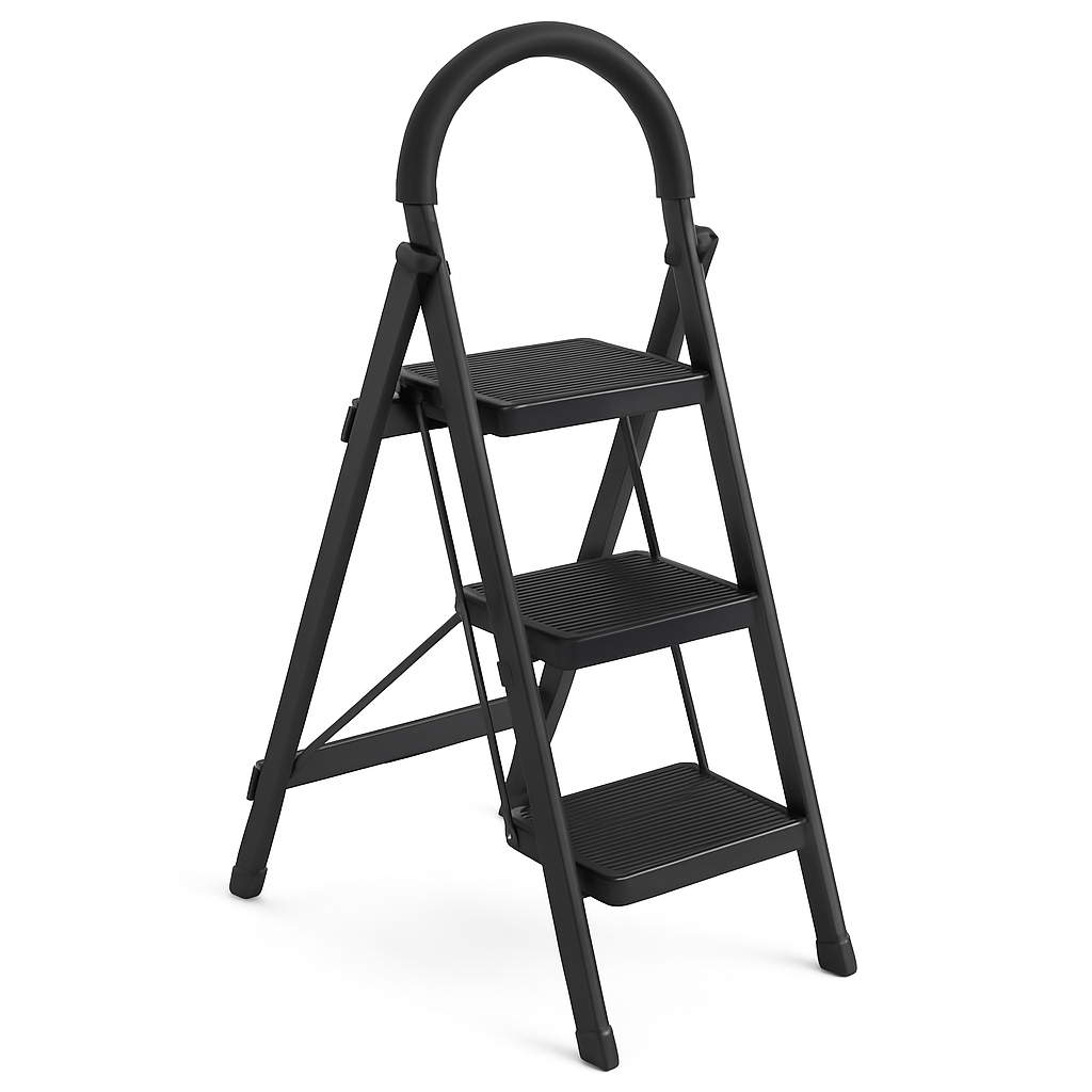 3-Step Foldable Ladder with Wide Pedals and Locking Safety