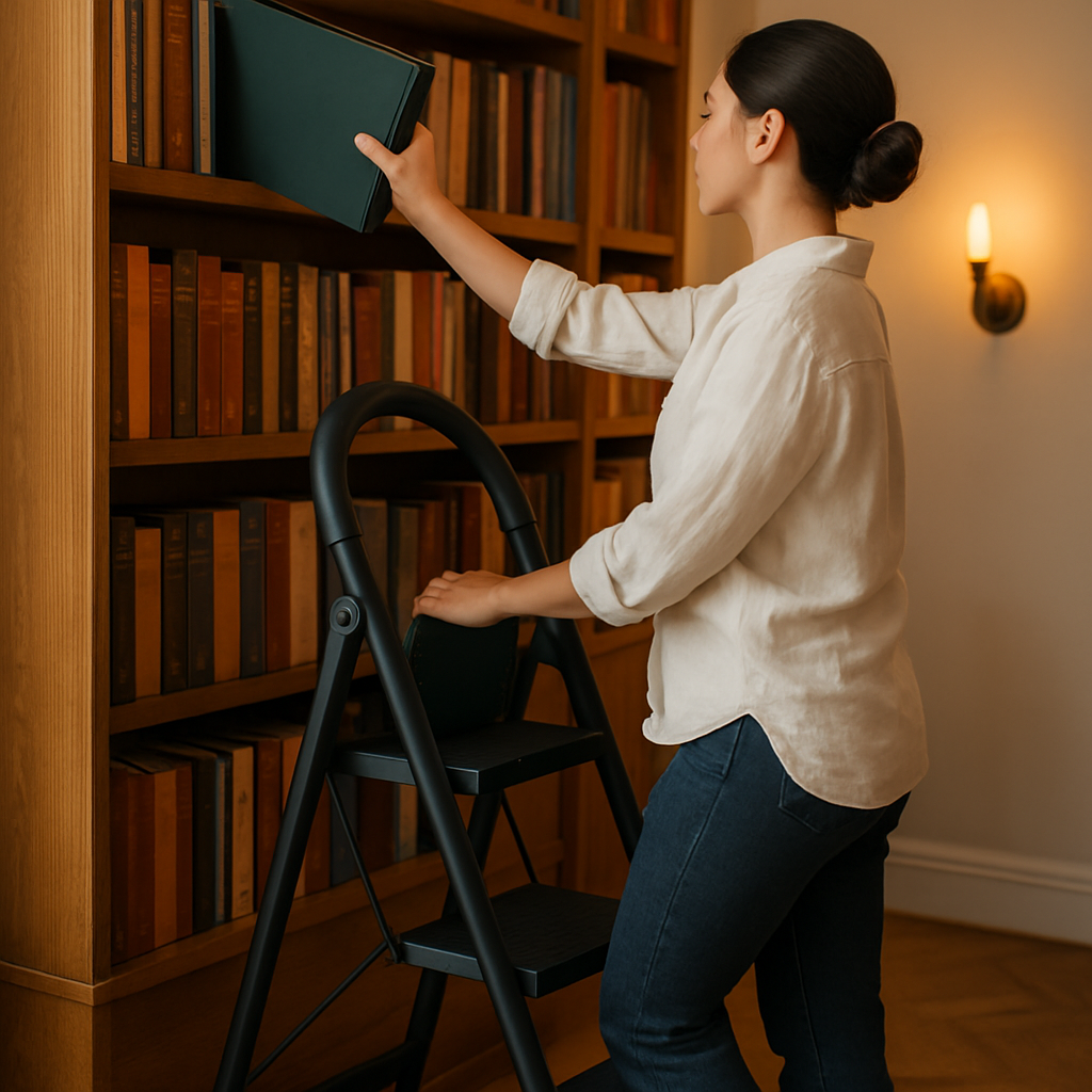 3-Step Foldable Ladder with Wide Pedals and Locking Safety