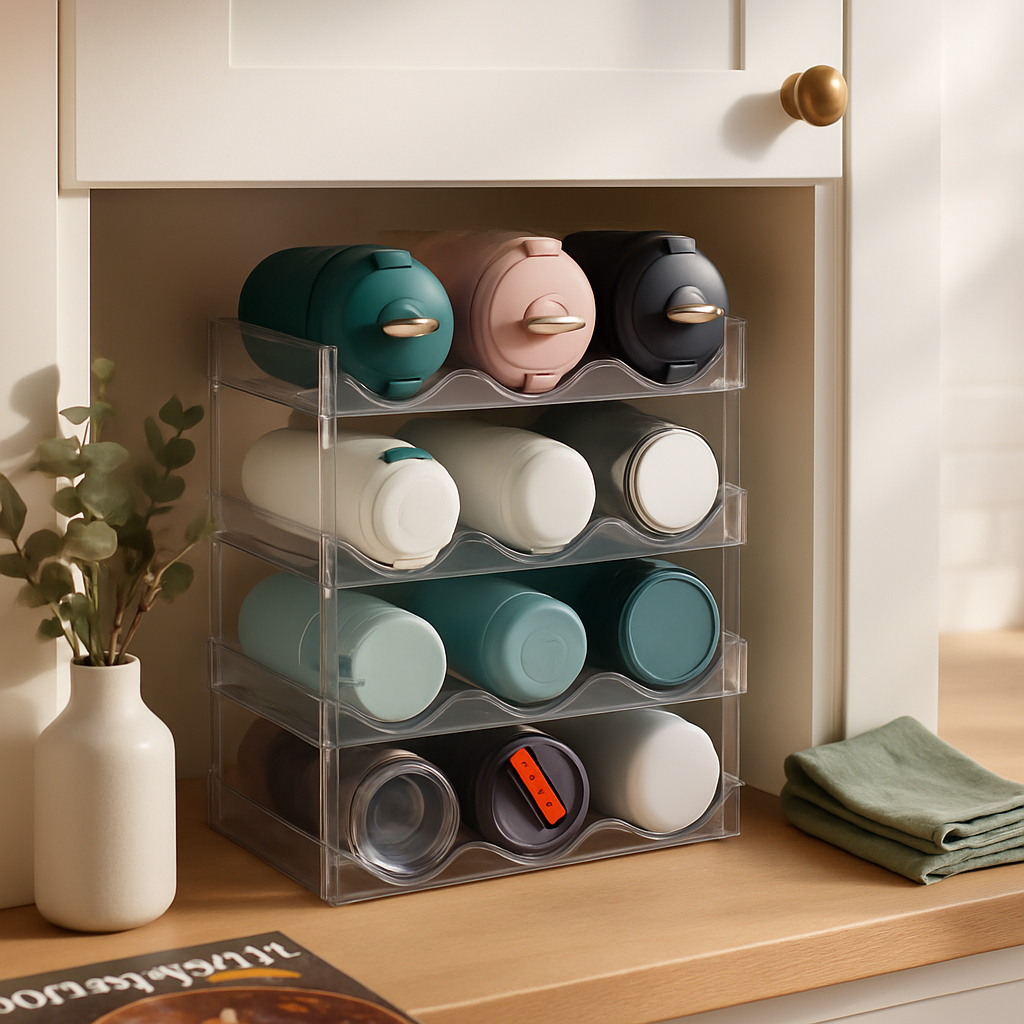 4 Tier Bottle Storage Holder - Transparent Stackable