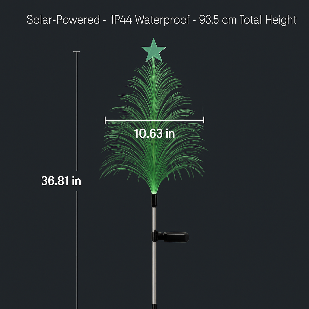 4Pack 7 Color Changing Solar Christmas Tree Lights Outdoor Optical Fiber Stake Lights Cedar Tree Lights with Topper Star IP44 Waterproof for Garden Ya