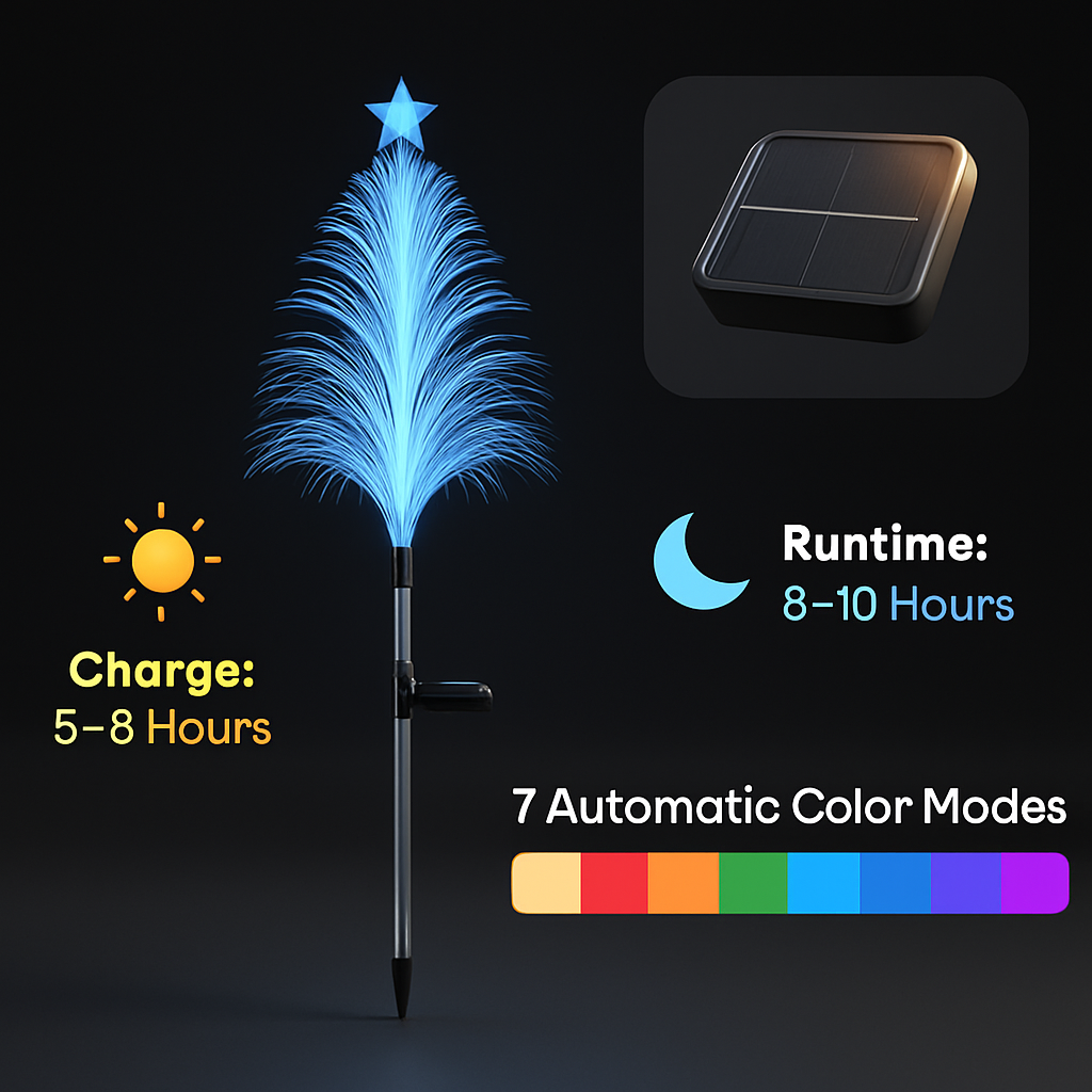 4Pack 7 Color Changing Solar Christmas Tree Lights Outdoor Optical Fiber Stake Lights Cedar Tree Lights with Topper Star IP44 Waterproof for Garden Ya