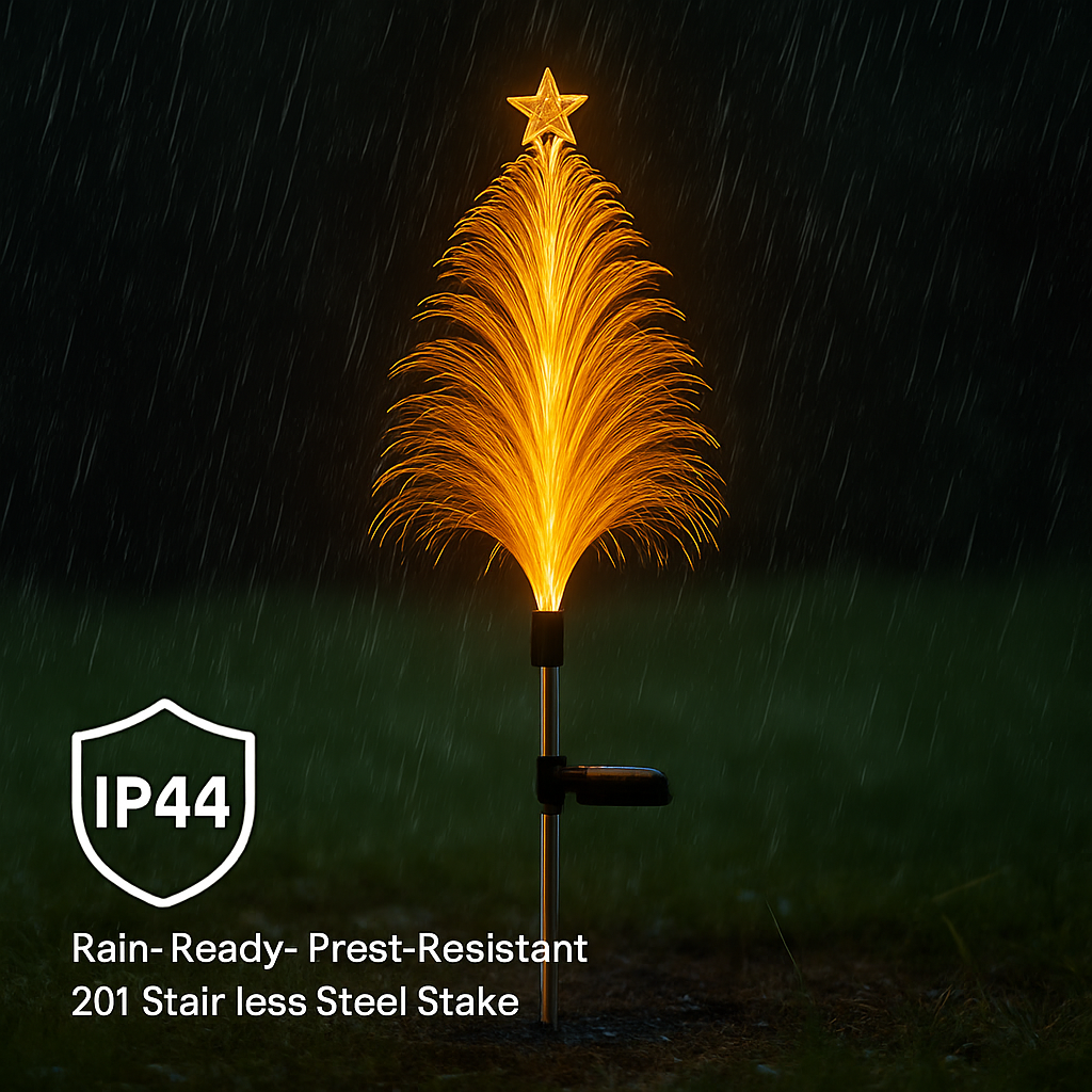 4Pack 7 Color Changing Solar Christmas Tree Lights Outdoor Optical Fiber Stake Lights Cedar Tree Lights with Topper Star IP44 Waterproof for Garden Ya