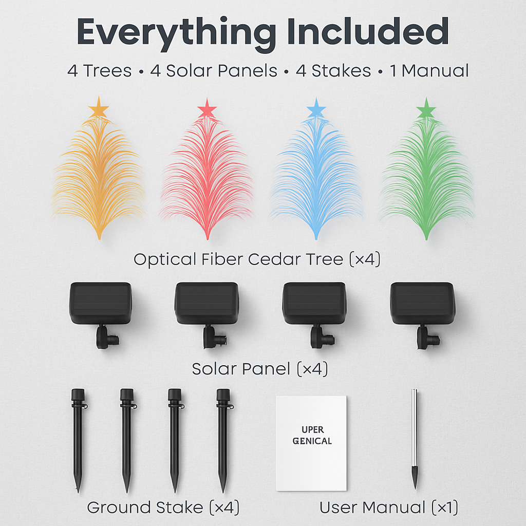 4Pack 7 Color Changing Solar Christmas Tree Lights Outdoor Optical Fiber Stake Lights Cedar Tree Lights with Topper Star IP44 Waterproof for Garden Ya