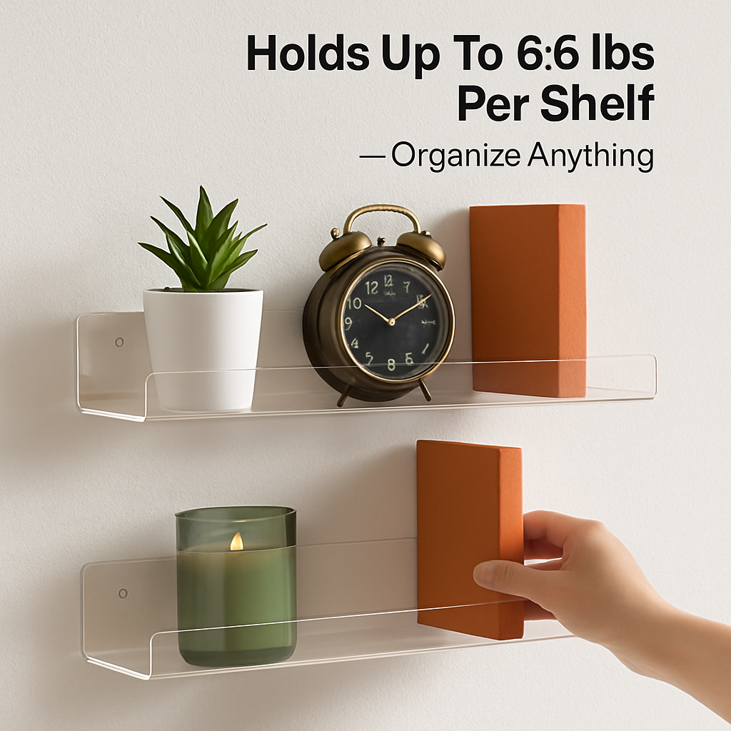 Clear Acrylic Floating Shelves 4 Pack - Wall Mount