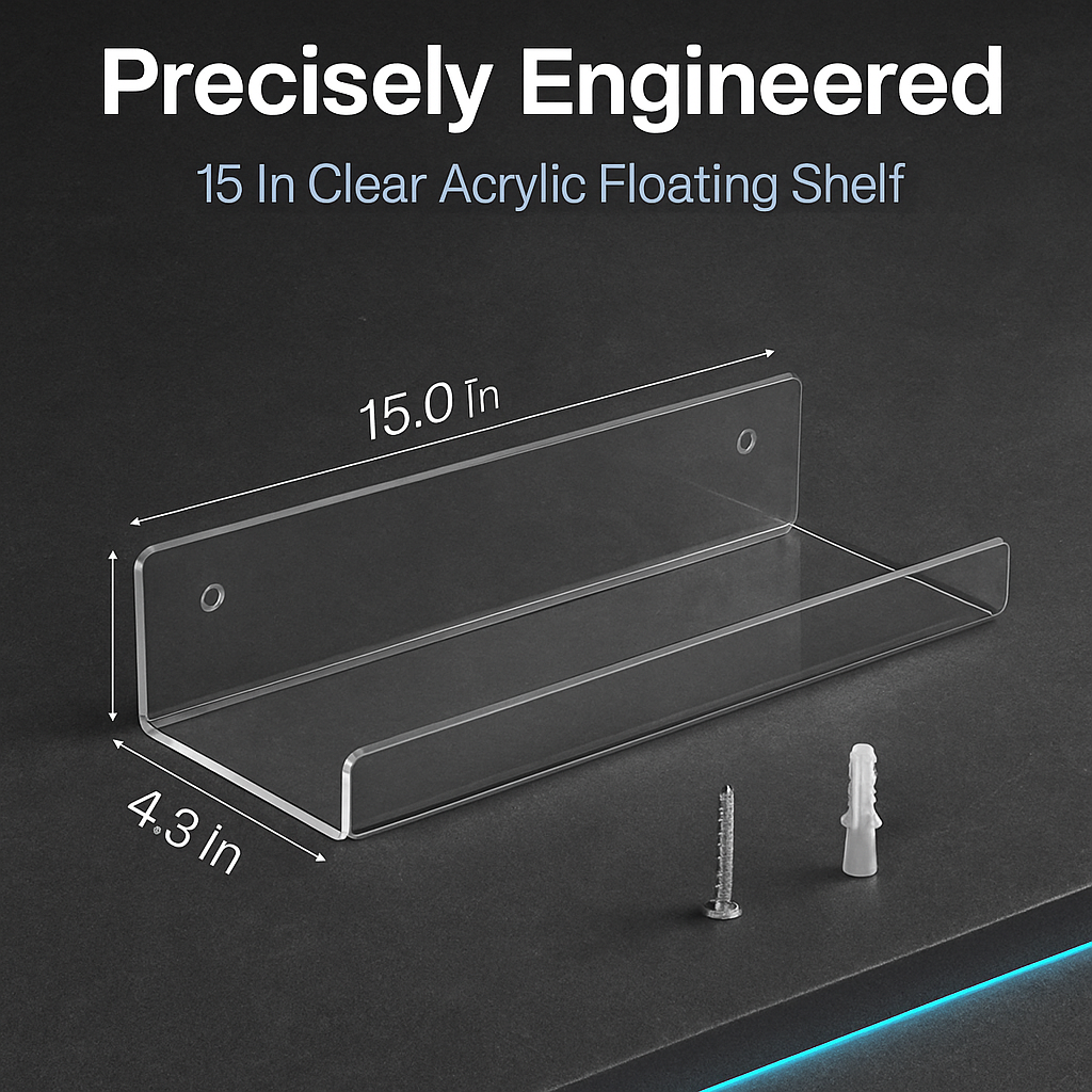 Clear Acrylic Floating Shelves 4 Pack - Wall Mount