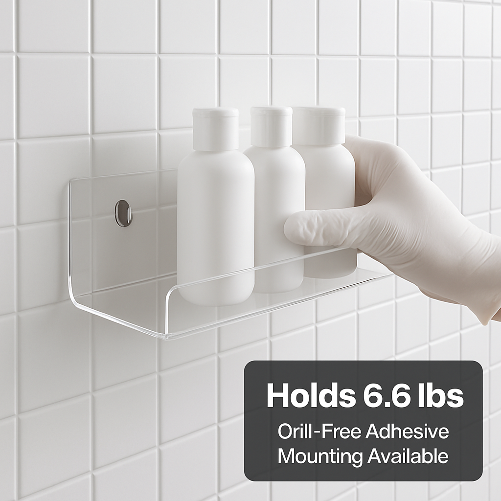 Clear Acrylic Floating Shelves 4 Pack - Wall Mount