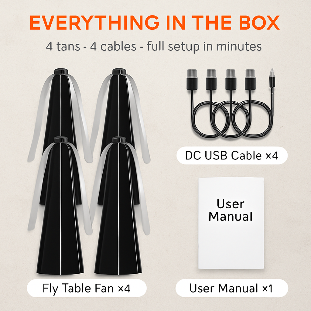 Fly Table Fans with Battery & USB Power, Outdoor Hook