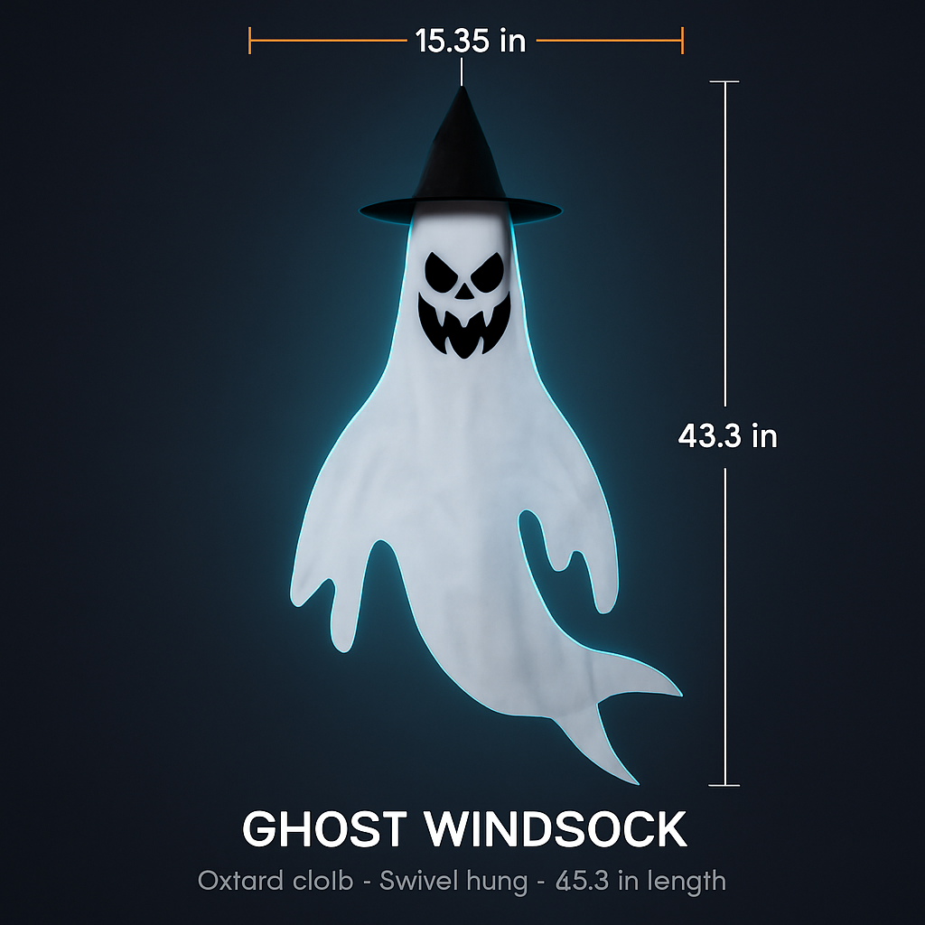 Halloween Ghost Windsocks with Witch Hats and LED Lights