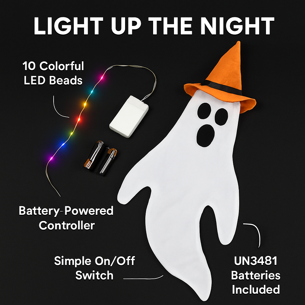 Halloween Ghost Windsocks with Witch Hats and LED Lights