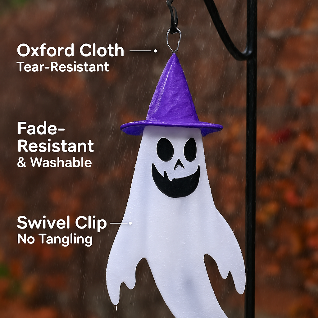 Halloween Ghost Windsocks with Witch Hats and LED Lights