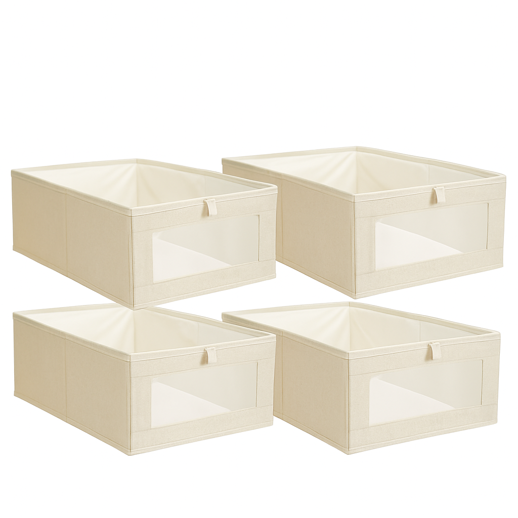 Foldable Linen Clothing Storage Bin with Clear Window