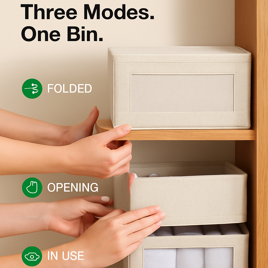 Foldable Linen Clothing Storage Bin with Clear Window