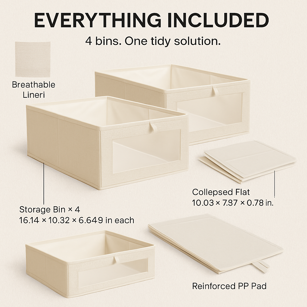 Foldable Linen Clothing Storage Bin with Clear Window