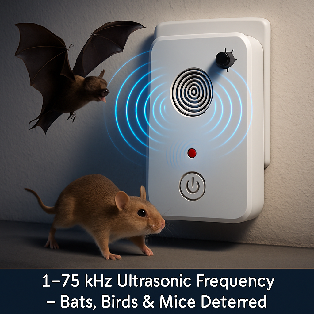 4Pack Plug In Ultrasonic Bat Repellent Indoor Bird Mouse Deterrent Device with 6 Adjustable Levels for Attic Garage Kitchen Warehouse