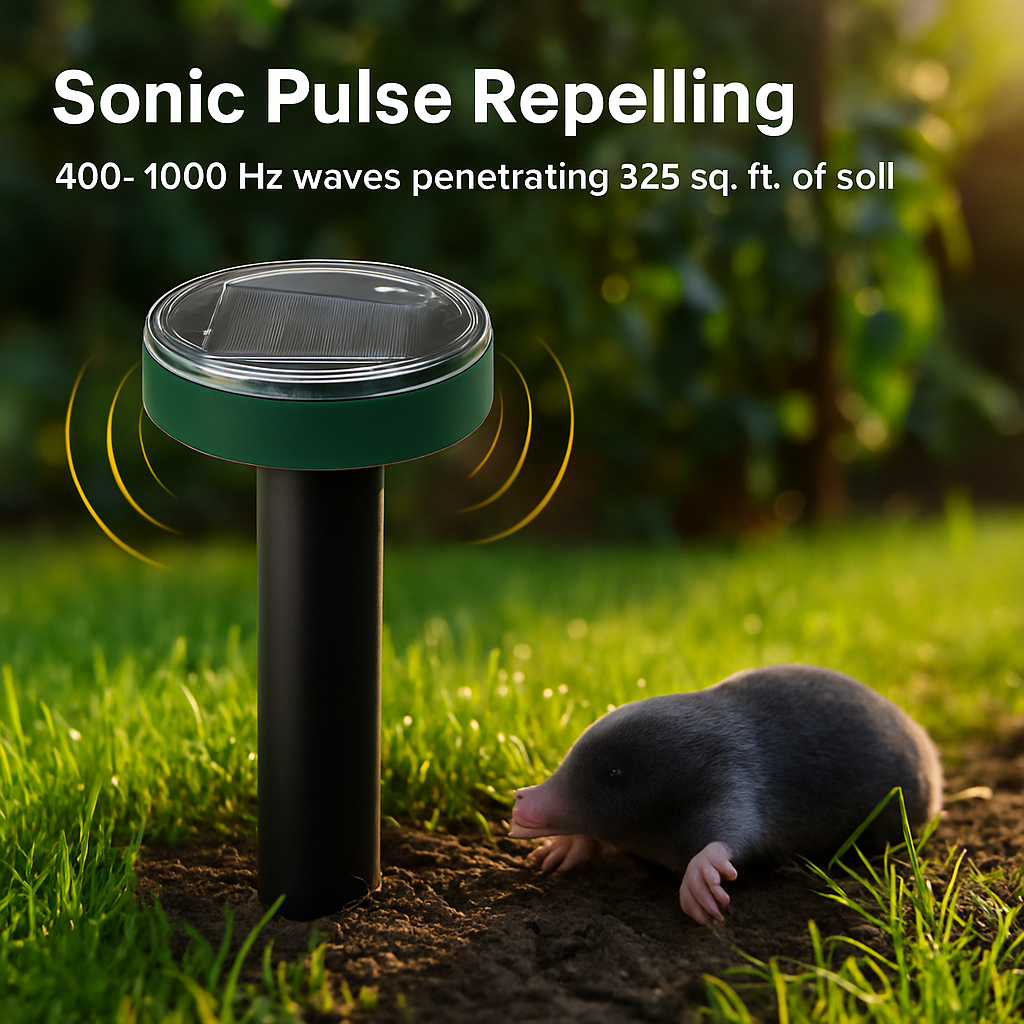Solar Powered Mole & Gopher Repeller for Outdoor Use