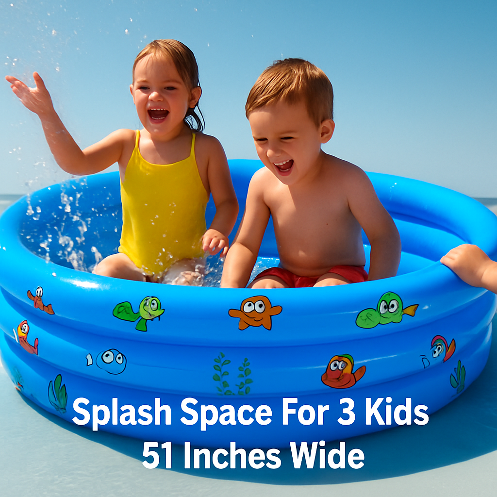 51x13” Inflatable Swimming Pool Blow Up Family Pool For 3 Kids Foldable Swim Ball Pool Center w/ 4 Valves Bottom Water Drain Plug For Indoor Backyard