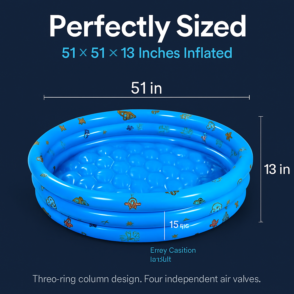 51x13” Inflatable Swimming Pool Blow Up Family Pool For 3 Kids Foldable Swim Ball Pool Center w/ 4 Valves Bottom Water Drain Plug For Indoor Backyard