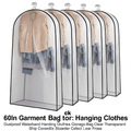 5 Pack 60In Garment Bag for Hanging Clothes Dustproof Waterproof Hanging Clothes Storage Bag Clear Transparent Suits Cover for Sweater Jacket Coat Dre