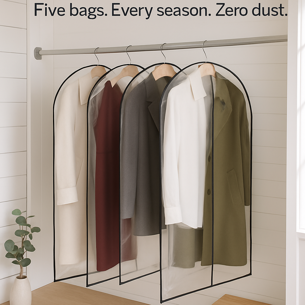 5 Pack 60In Garment Bag for Hanging Clothes Dustproof Waterproof Hanging Clothes Storage Bag Clear Transparent Suits Cover for Sweater Jacket Coat Dre