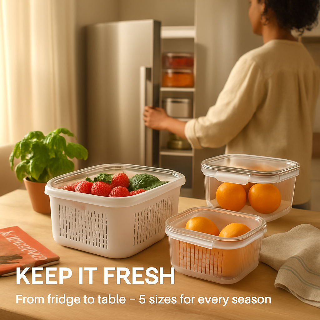Fruit & Vegetable Storage Containers with Drain Basket