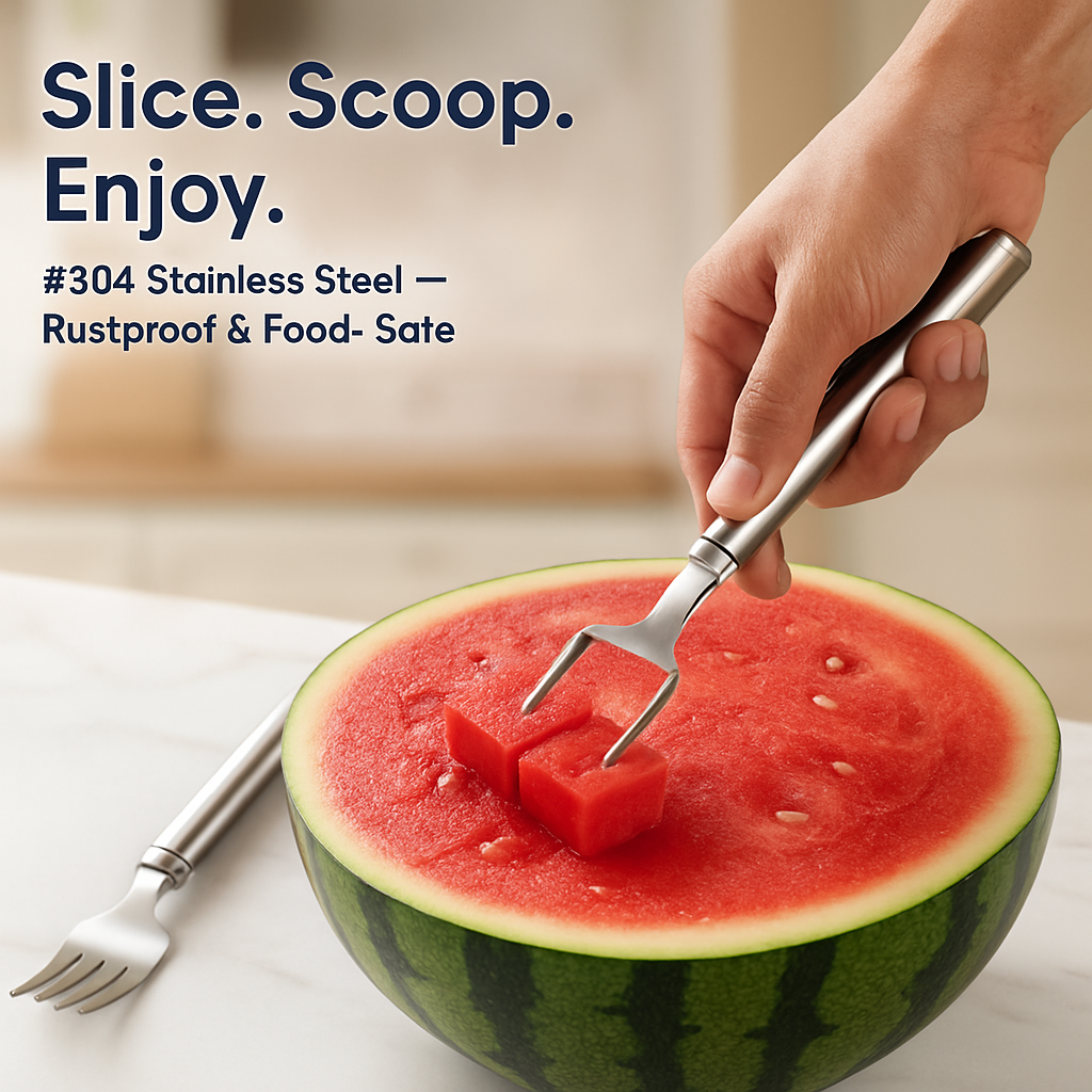 Watermelon Cutter Slicer Fork 2-in-1 Stainless Steel