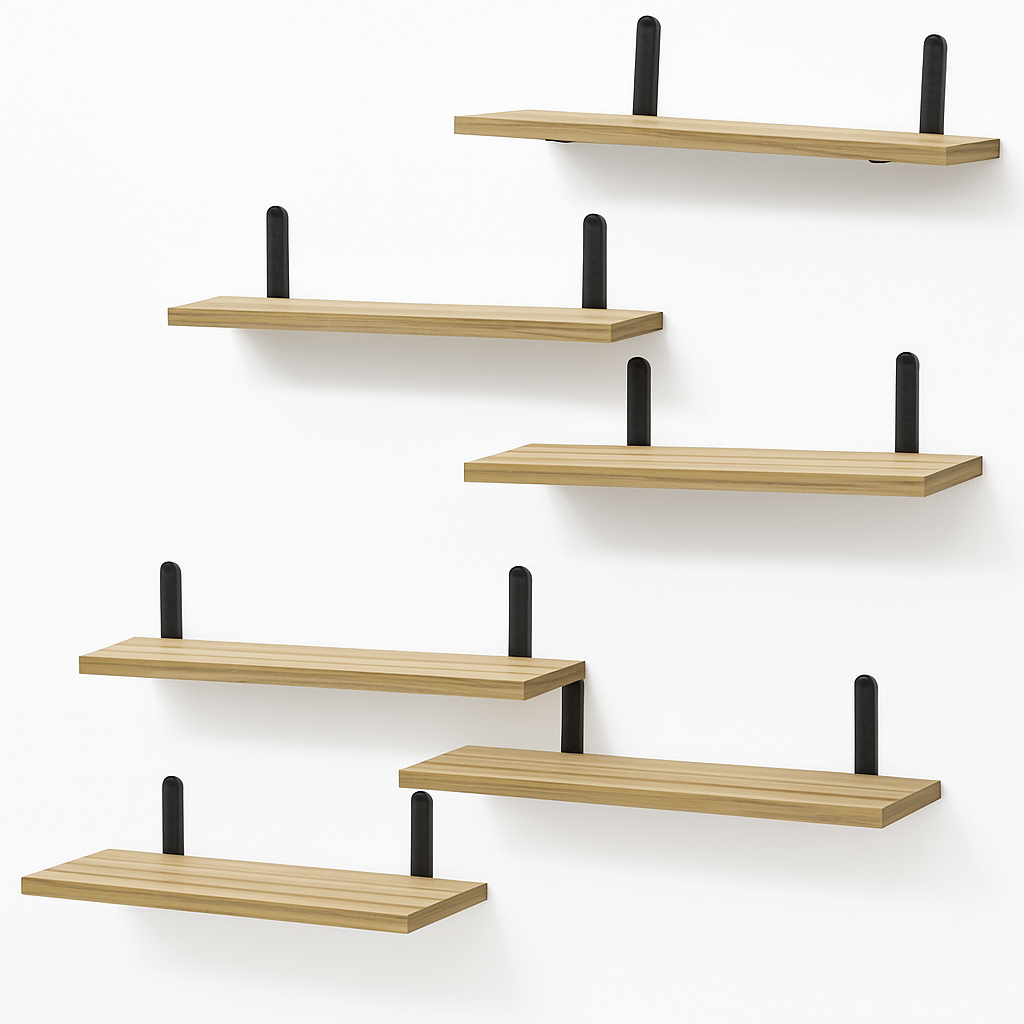 Floating Wall Shelves with Brackets - 6 Sets for Living Room