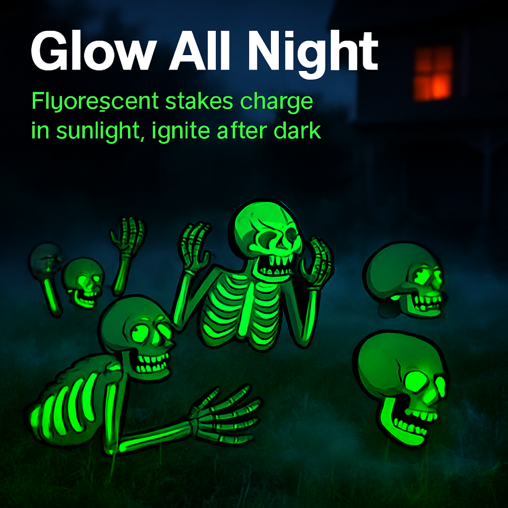 Halloween Skeleton Yard Sign Set - Glow in Dark Lawn Decor