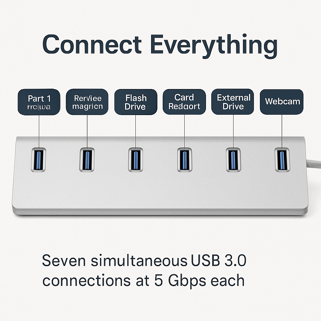 7-Port USB 3.0 Hub for efficient multitasking