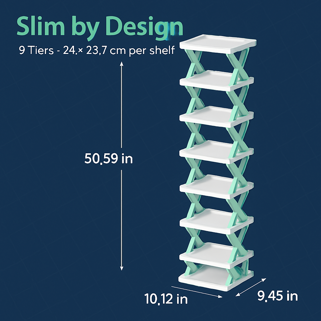 9Tier Narrow Entryway Shoe Rack Plastic Vertical Shoe Organizer Space Saving Free Standing Shoes Storage Shelf Closet Hallway