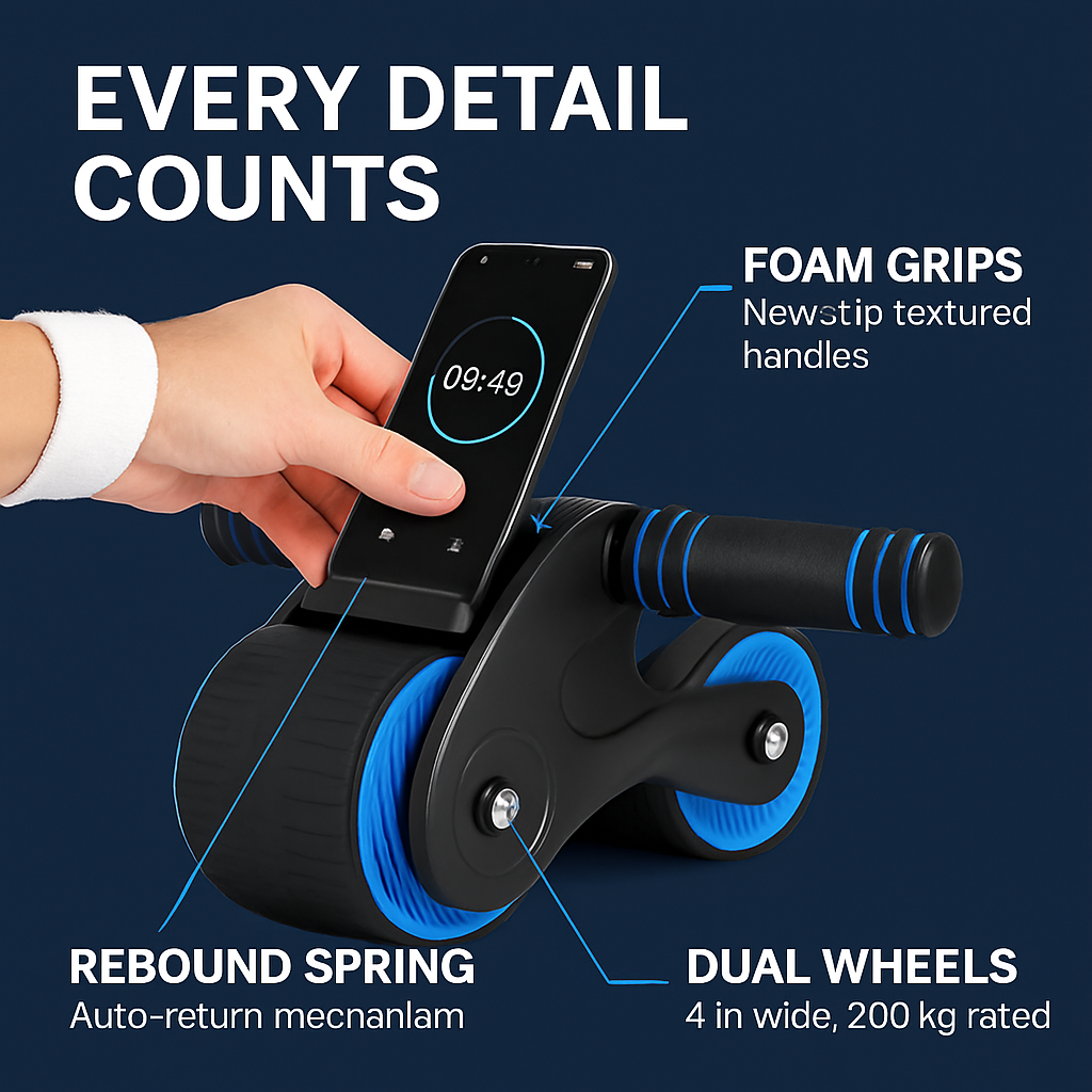 Abdominal Wheel with Kneel Pad and Phone Holder for Home Gym