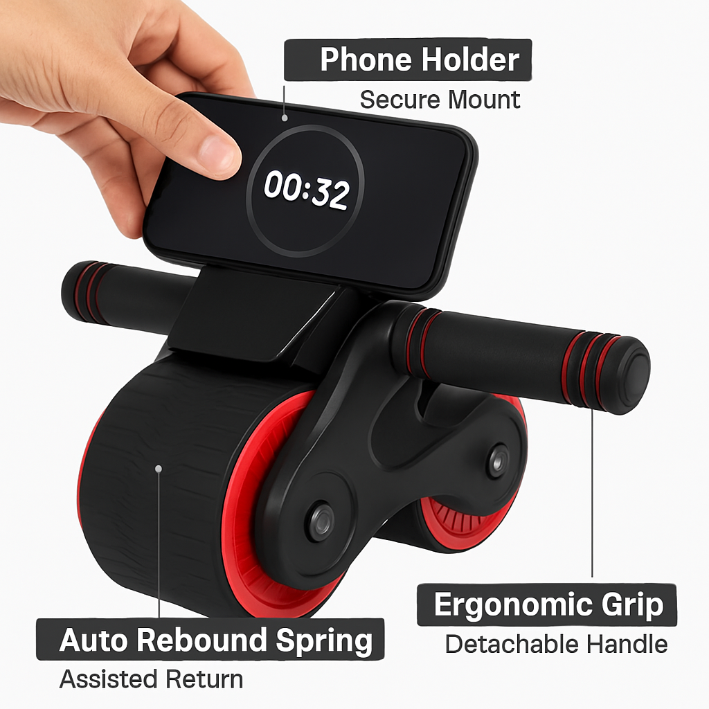 Abdominal Wheel with Kneel Pad and Phone Holder for Home Gym