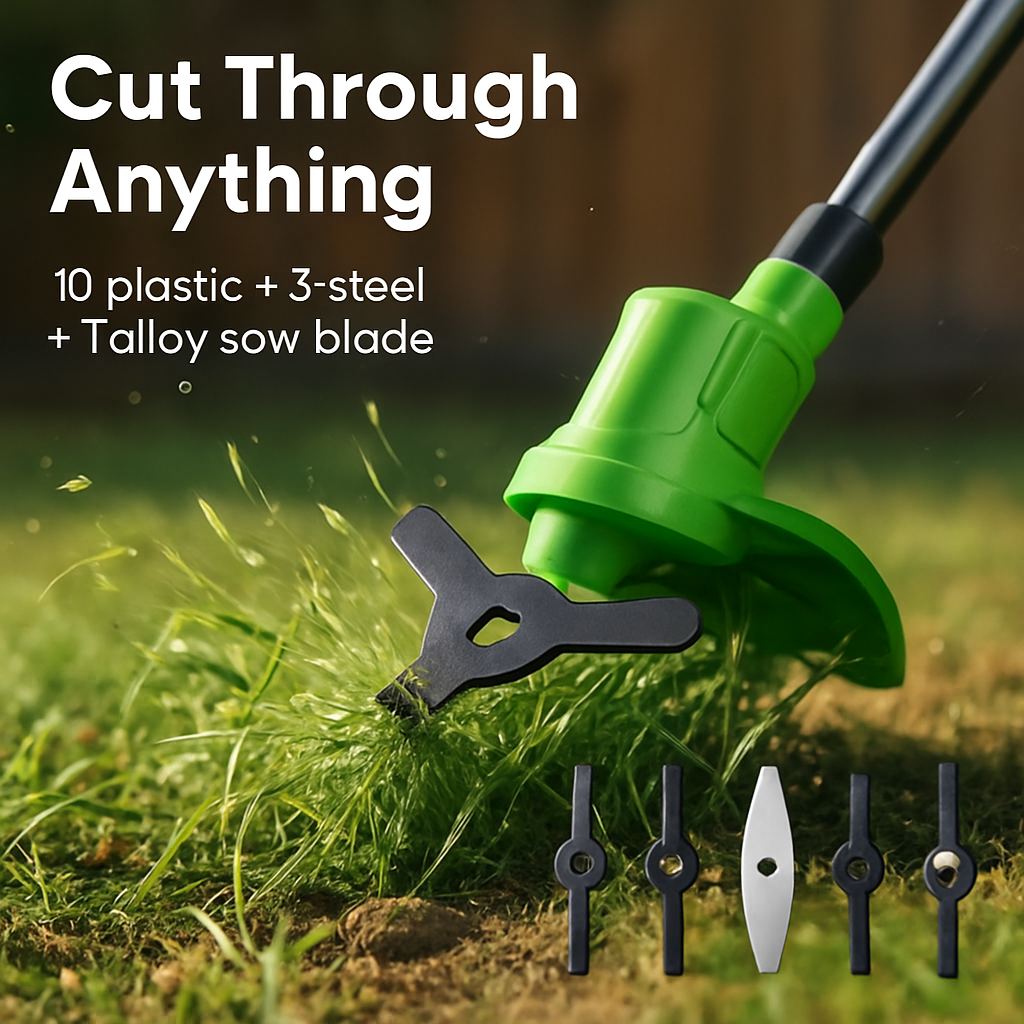 Cordless Grass Trimmer with Saw & Multi-Blade Kit