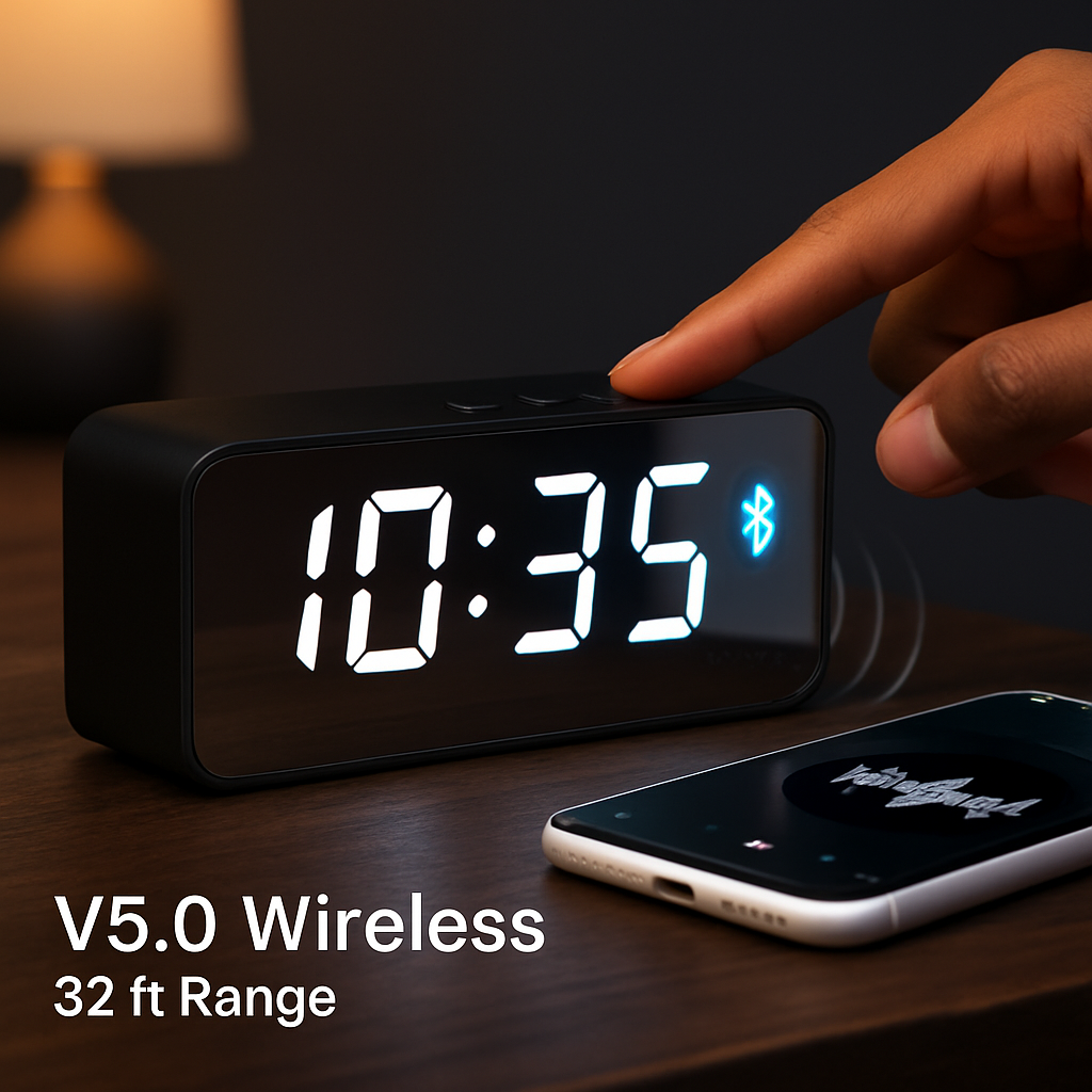 Mirror Digital Alarm Clock with Wireless Speaker FM Radio