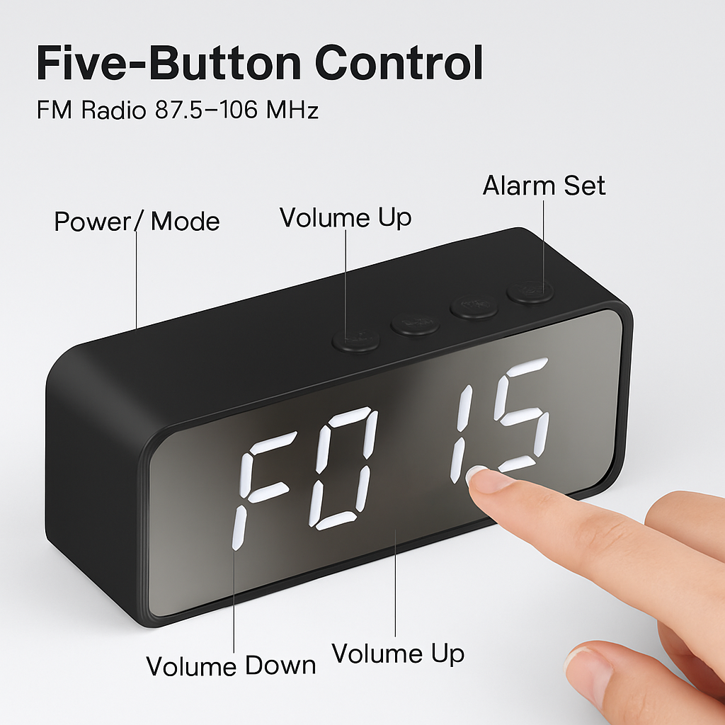 Mirror Digital Alarm Clock with Wireless Speaker FM Radio
